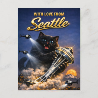 Carte Postale Chat noir dodu Amour de la Needle de Seattle
