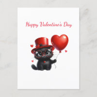 Chat noir drôle avec ballons Saint-Valentin