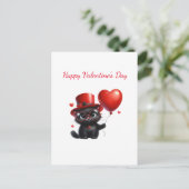 Carte Postale Chat noir drôle avec ballons Saint-Valentin (Debout devant)
