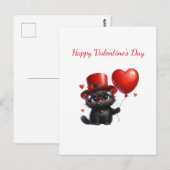Carte Postale Chat noir drôle avec ballons Saint-Valentin (Devant / Derrière)