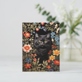 Carte Postale Chat Noir Élégant Fleurs Colorées (Debout devant)