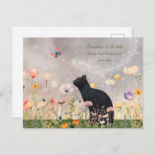 Carte Postale Chat noir en fleurs (Devant / Derrière)