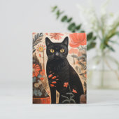 Carte Postale Chat noir en Plante (Debout devant)