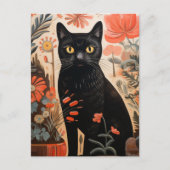 Carte Postale Chat noir en Plante (Devant)