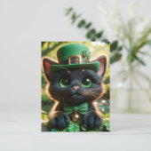 Carte Postale Chat noir en vert St. Patrick's Day Attire (Debout devant)