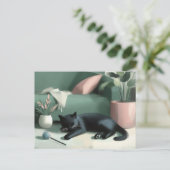 Carte Postale Chat noir endormi / Rêves d'herbe à chat (Debout devant)