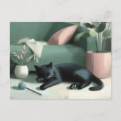 Carte Postale Chat noir endormi / Rêves d'herbe à chat (Devant)