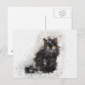 Carte Postale Chat noir et blanc à l'aquarelle (Devant / Derrière)