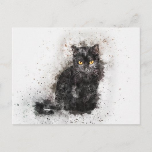 Carte Postale Chat noir et blanc à l'aquarelle (Devant)