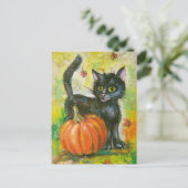 Carte Postale Chat noir et citrouille (Debout devant)