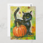 Carte Postale Chat noir et citrouille (Devant / Derrière)