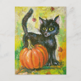 Carte Postale Chat noir et citrouille