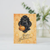 Carte Postale Chat noir et Citrouille d'Halloween doux (Debout devant)