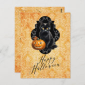 Carte Postale Chat noir et Citrouille d'Halloween doux (Devant / Derrière)