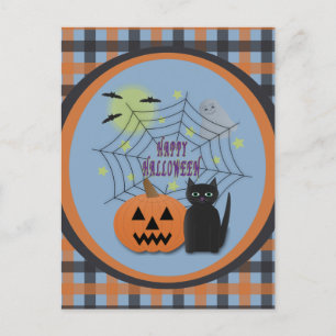 Carte Postale Chat noir et Citrouille pas effrayant Halloween