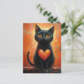 Carte Postale Chat noir et coeur (Debout devant)
