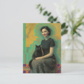 Carte Postale Chat noir et glitch de dame (Debout devant)