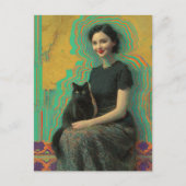 Carte Postale Chat noir et glitch de dame (Devant)