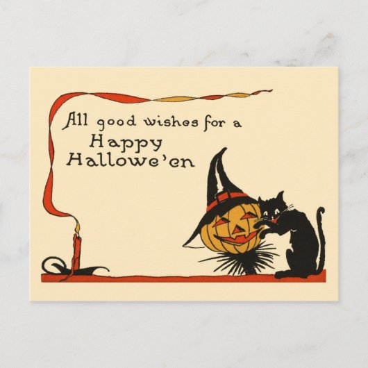 Carte Postale Chat noir et Jack-o-lanterne (Devant)