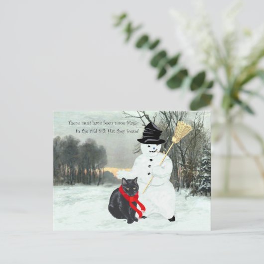 Carte Postale Chat noir et neige (Debout devant)