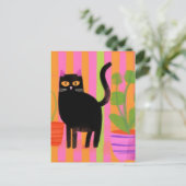 Carte Postale Chat noir et Plante (Debout devant)