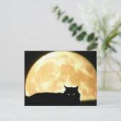 Carte Postale Chat noir et Pleine lune relaxant (Debout devant)