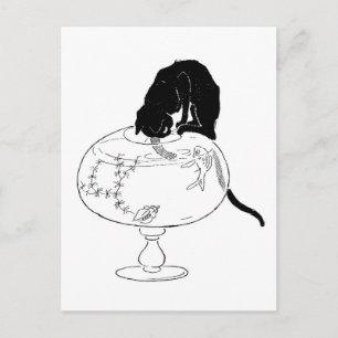 Carte Postale Chat noir et poisson d'or, Alexandre Steinlen