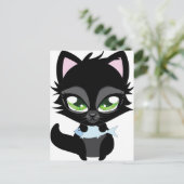 Carte Postale Chat noir et poisson mignon (Debout devant)