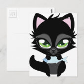Carte Postale Chat noir et poisson mignon (Devant / Derrière)