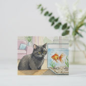 Carte postale Chat noir et Poisson rouge (Debout devant)