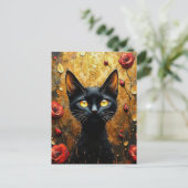 Carte Postale Chat noir et roses (Debout devant)
