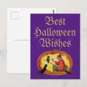 Carte Postale Chat noir et sorcière d'Halloween (Devant / Derrière)