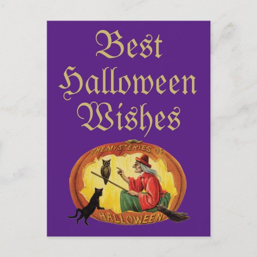 Carte Postale Chat noir et sorcière d'Halloween (Devant)