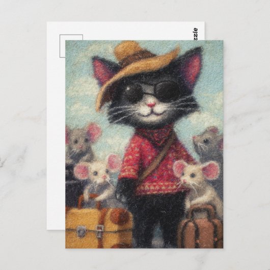 Carte Postale Chat noir et souris en vacances (Devant / Derrière)