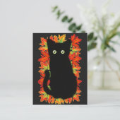Carte Postale Chat noir, Feuilles d'automne motif, Halloween amu (Debout devant)