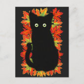 Carte Postale Chat noir, Feuilles d'automne motif, Halloween amu (Devant)
