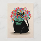 Carte Postale Chat noir & fleurs (Devant)