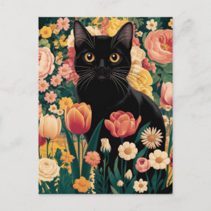 Carte Postale Chat noir floral Gustav Klimt, Eclectique Vintage