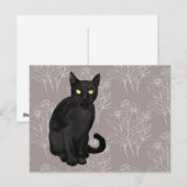 Carte Postale chat noir fond floral (Devant / Derrière)