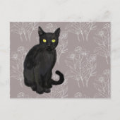 Carte Postale chat noir fond floral (Devant)