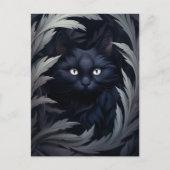 Carte Postale Chat Noir Furry Parmi Les Feuilles (Devant)
