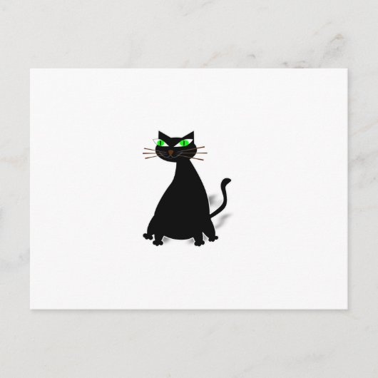 Carte Postale Chat Noir Gras Aux Yeux Verts (Devant)