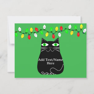 Carte Postale Chat noir gras avec yeux verts Texte personnalisé 