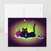 Carte Postale Chat noir grincheux avec crâne (Devant / Derrière)