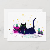 Carte Postale Chat noir grincheux avec crâne (Devant / Derrière)