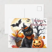 Carte Postale Chat noir Halloween (Devant / Derrière)