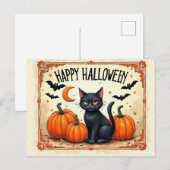 Carte Postale Chat noir Halloween (Devant / Derrière)
