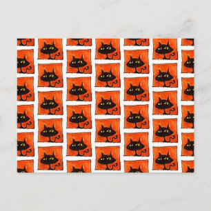 Carte Postale Chat noir Halloween Carrés orange dessin animé