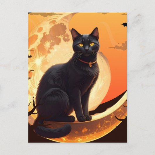 Carte Postale Chat noir Halloween moderne (Devant)