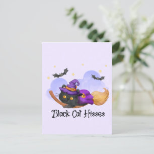 Carte Postale Chat noir Hisses - Chat sorcier Halloween